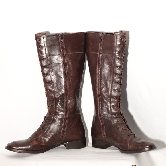 Via Spiga Shoes - Via Spiga Lace Up Boots Brown Leather 7.5 Italy 56